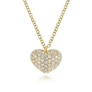 14K Yellow Gold Pave Diamond Encrusted Heart Necklace