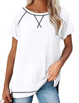 Aokosor Tshirts for Womens Summer 2024 Casual Short Sleeve Tops Fashion Blue L