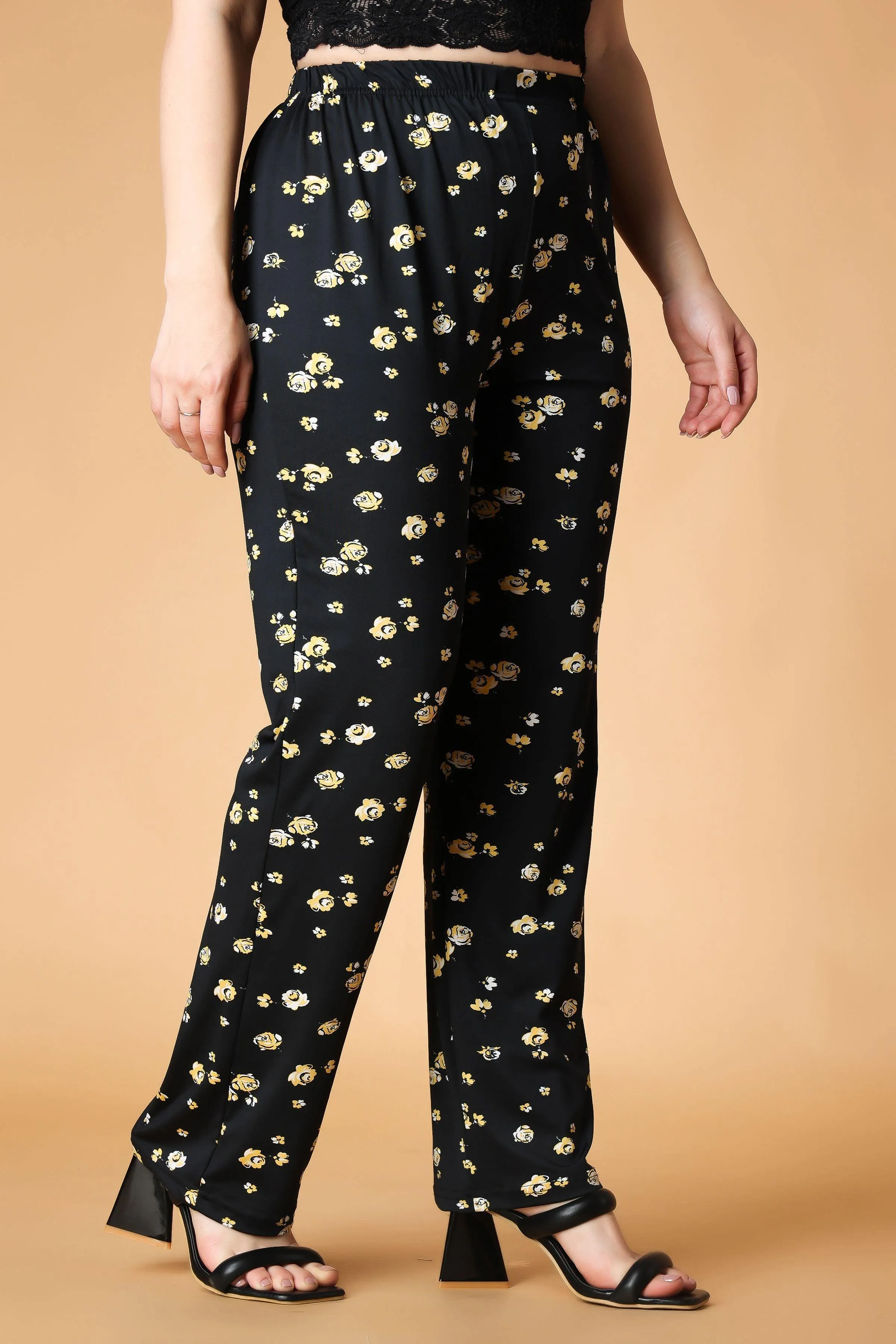Black & Yellow Floral Printed Pyjamas
