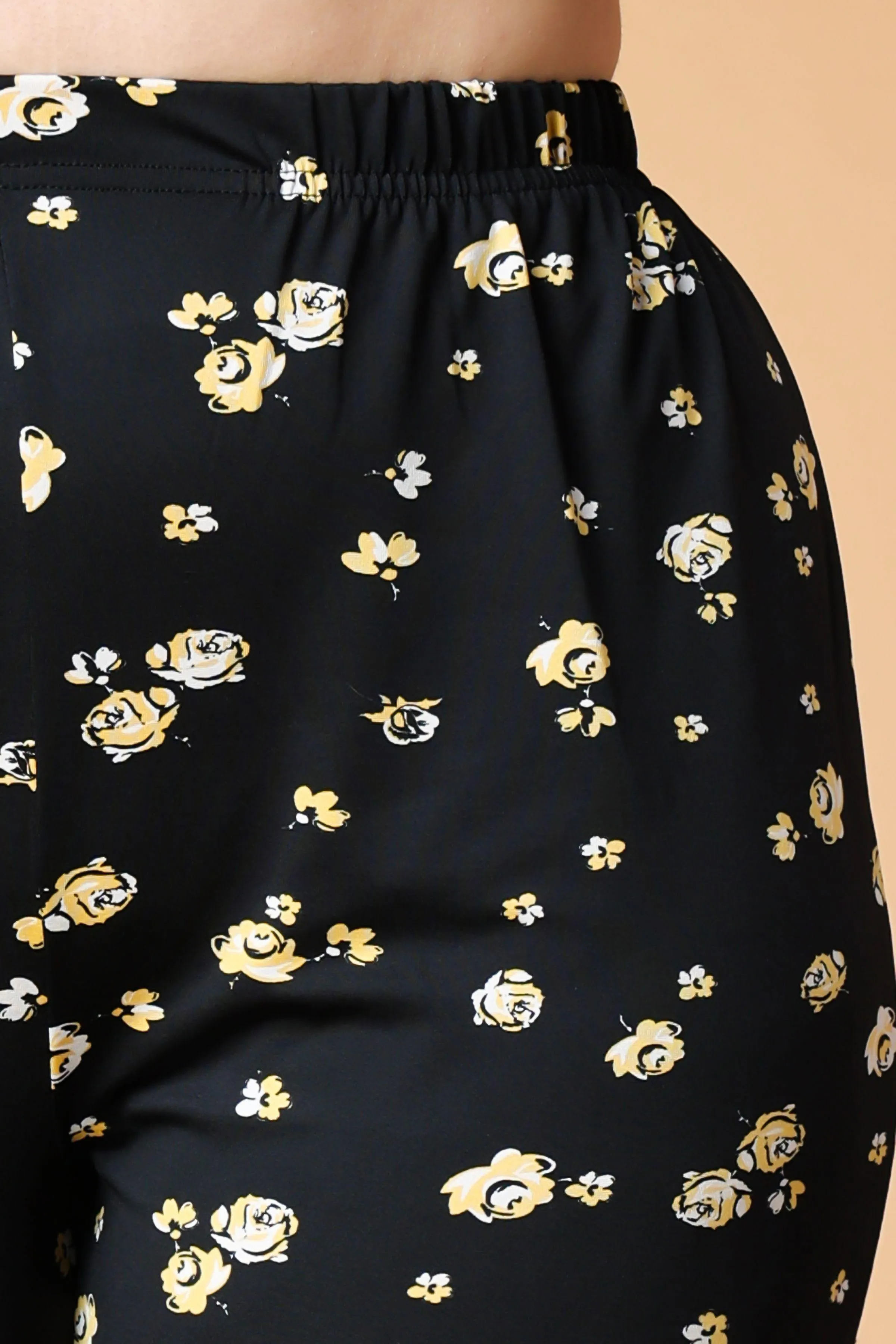 Black & Yellow Floral Printed Pyjamas