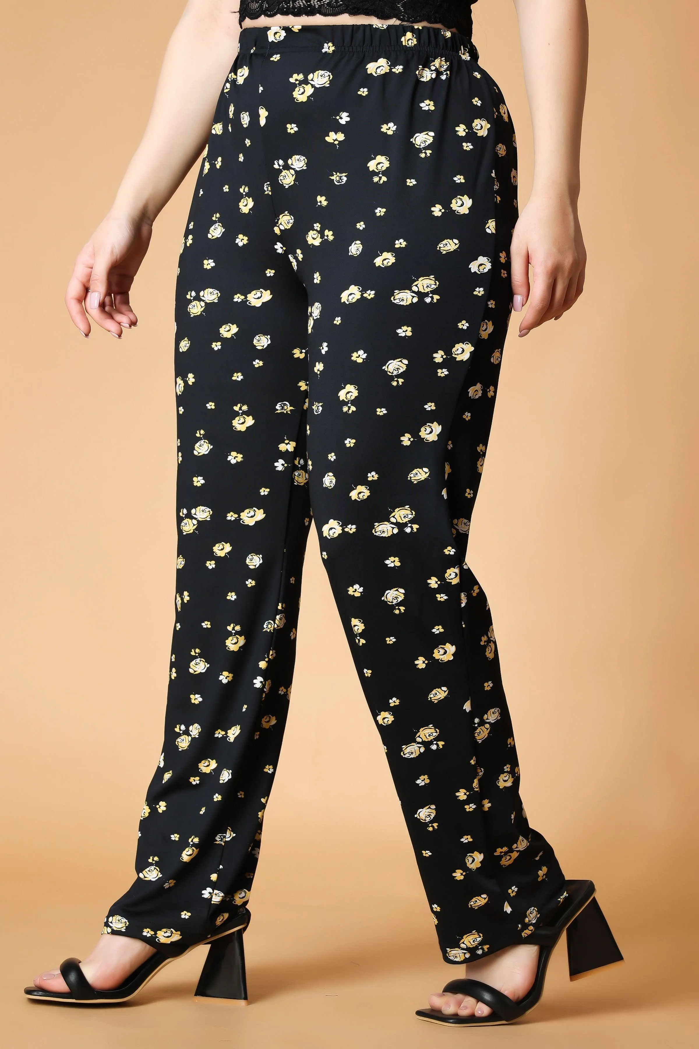 Black & Yellow Floral Printed Pyjamas