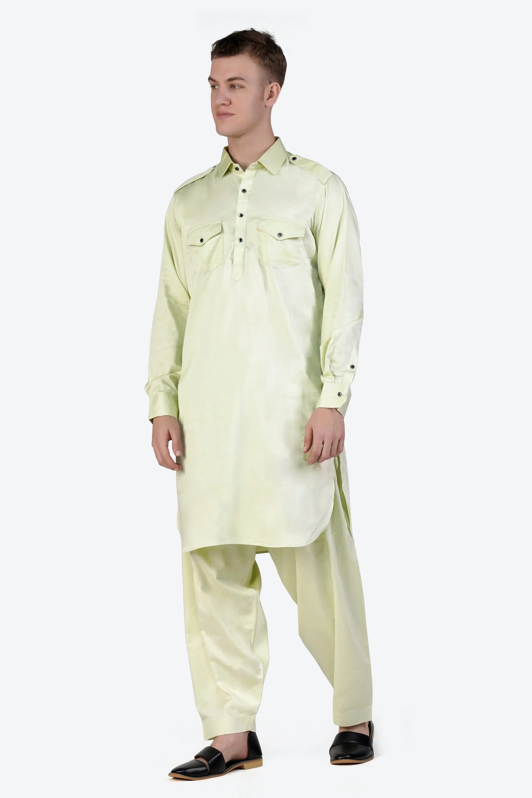 Bone Green Subtle Sheen Super Soft Premium Cotton Pathani