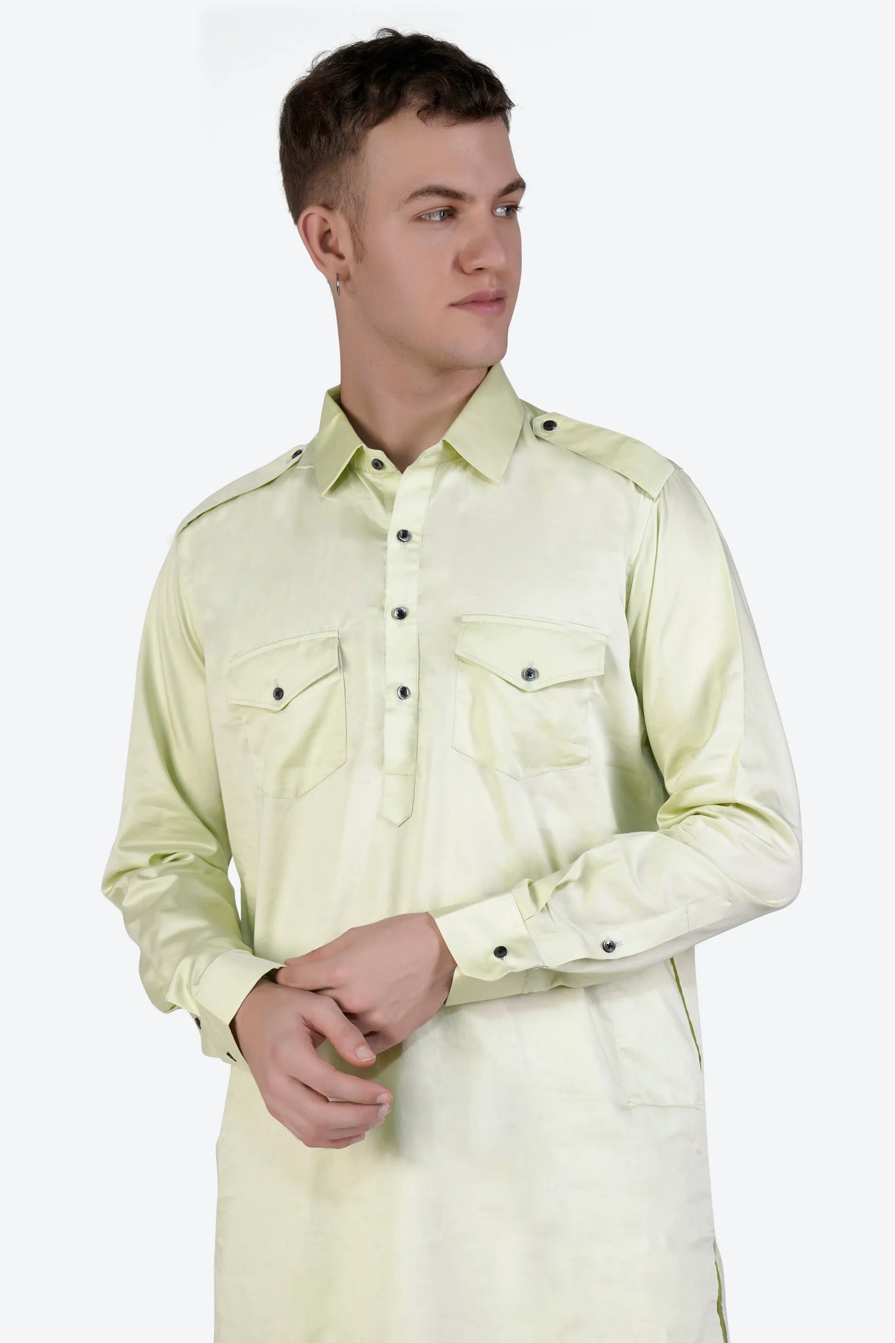 Bone Green Subtle Sheen Super Soft Premium Cotton Pathani