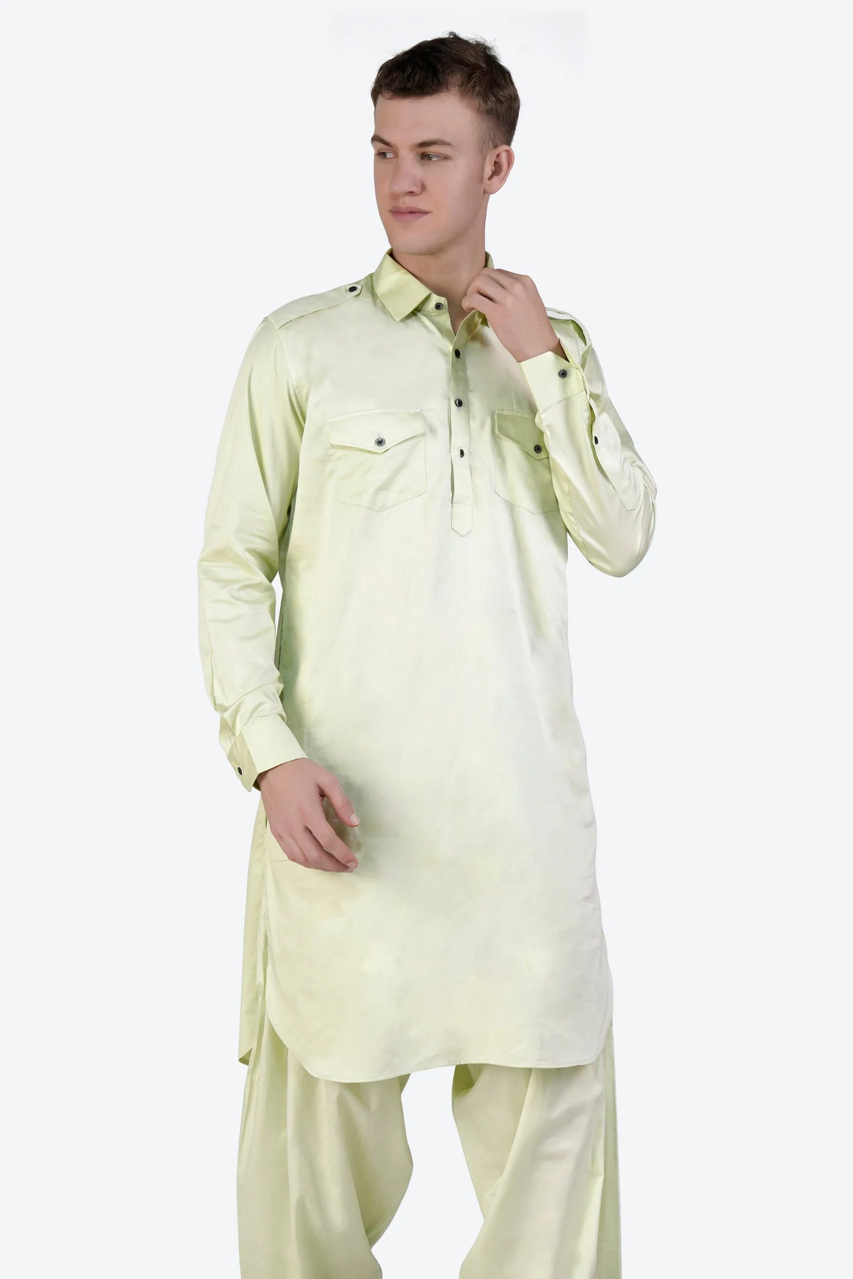Bone Green Subtle Sheen Super Soft Premium Cotton Pathani