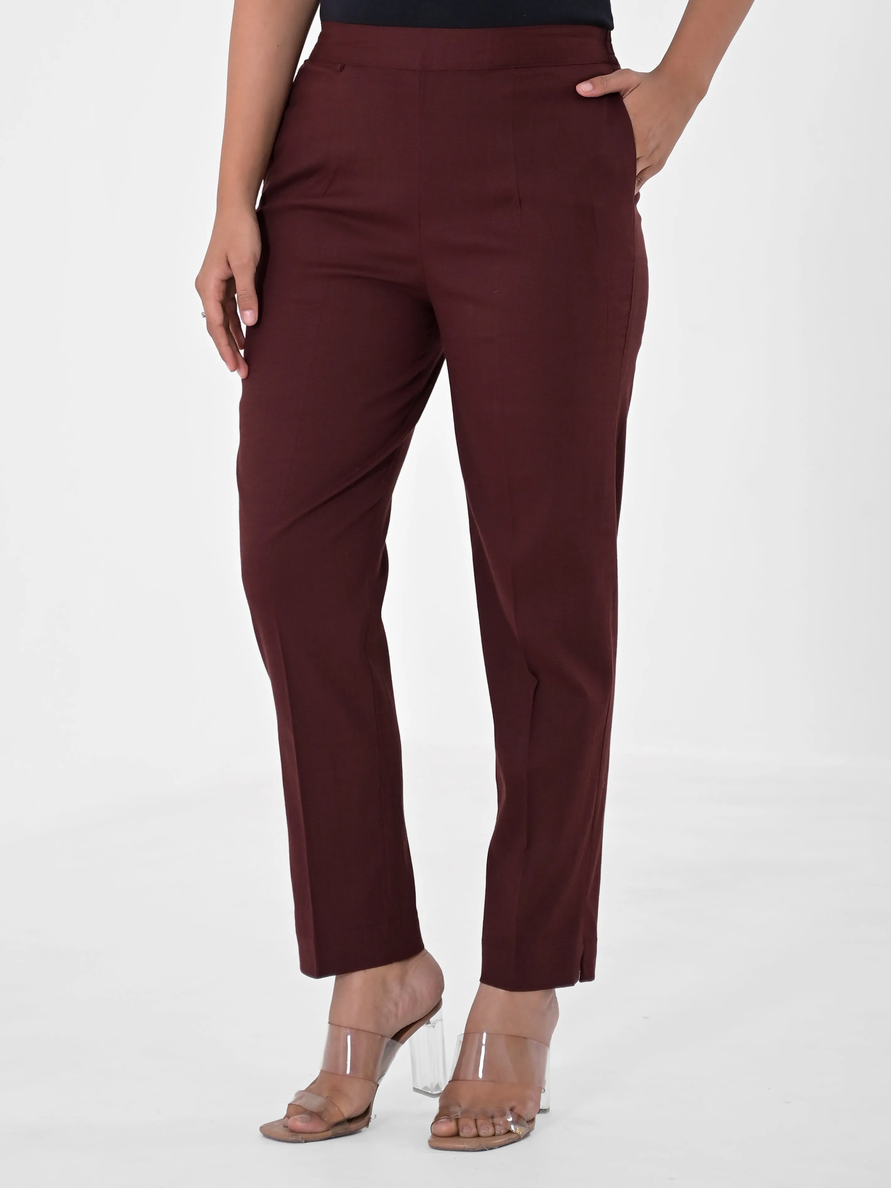 Burnt Maroon 4-Way Stretchable Pants