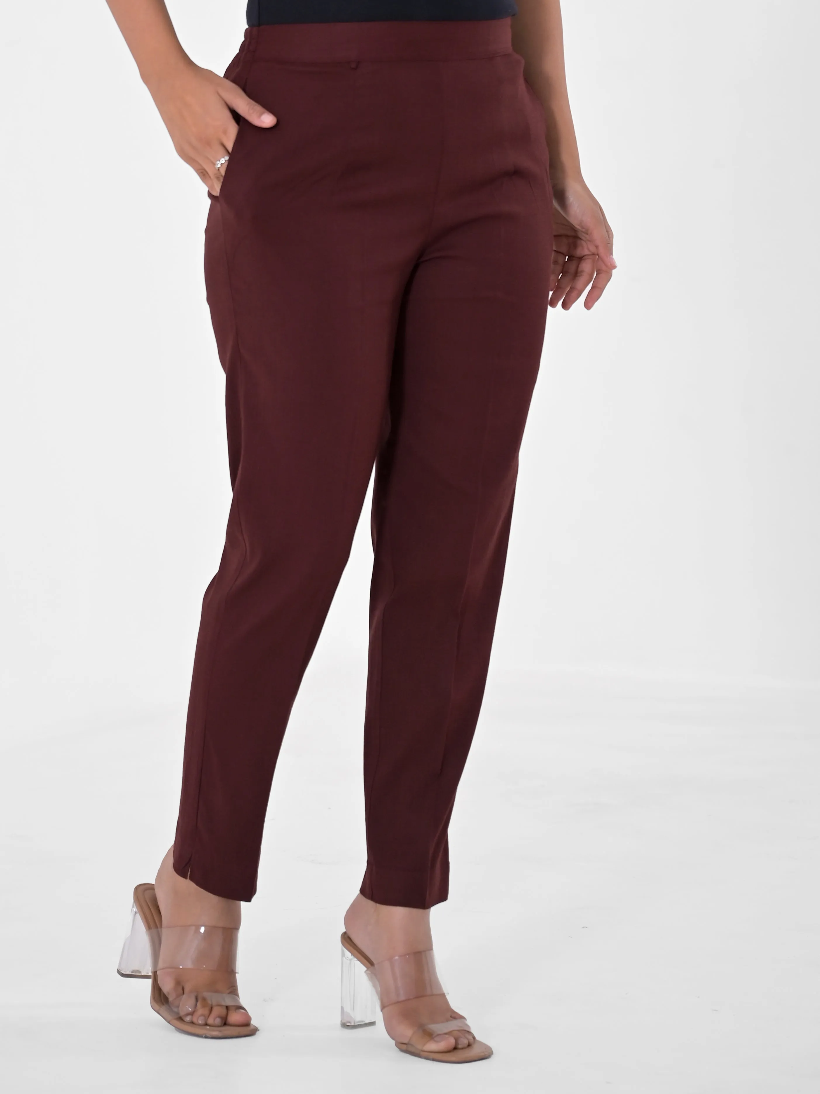 Burnt Maroon 4-Way Stretchable Pants