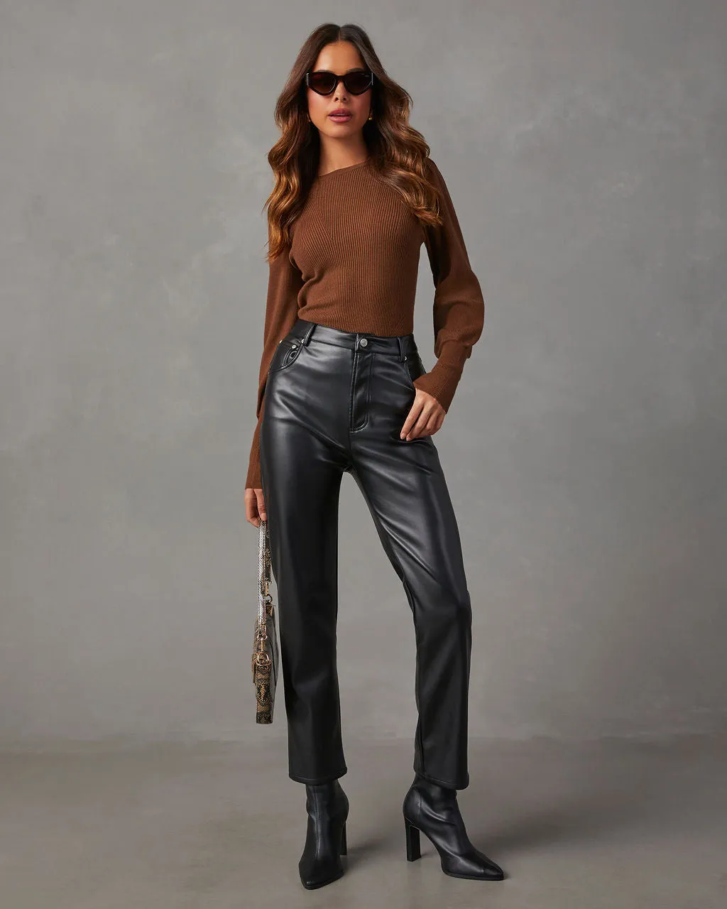 Carsian Ribbed Puff Sleeve Sweater