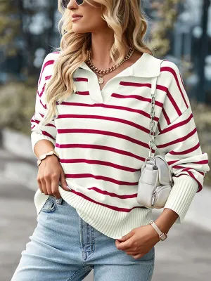 Chicmy-European and American casual women's clothing Soft Comfortable Striped Casual Sweater