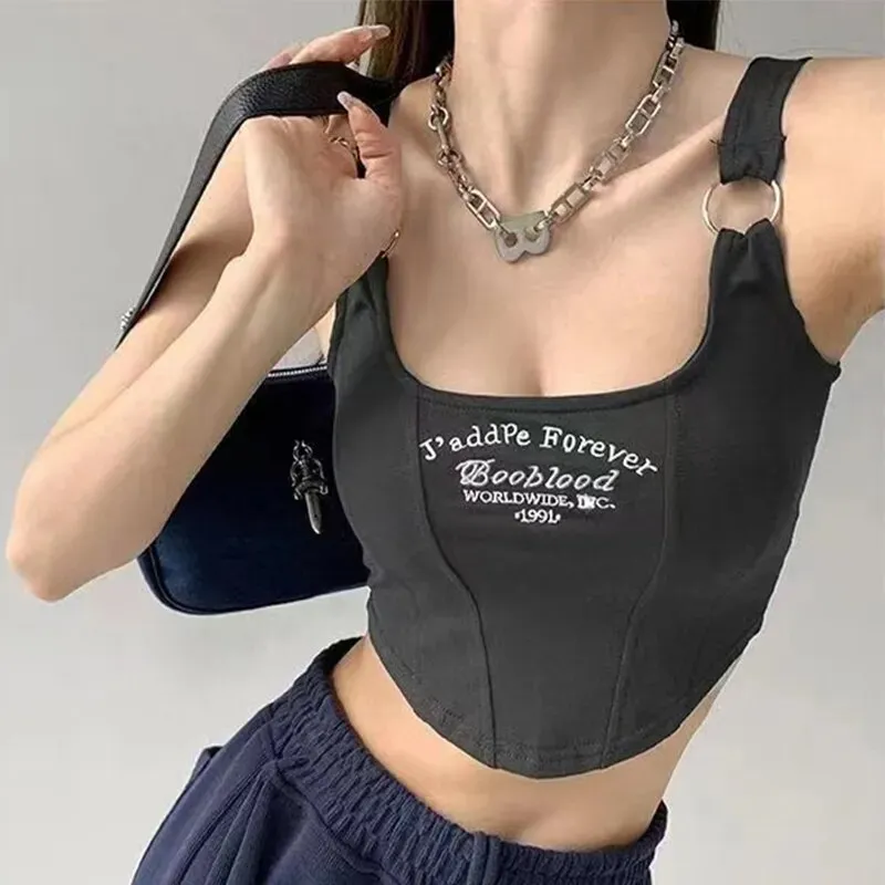 Chicmy T-shirts Short Tank Sexy Camis Summer Irregular Crop Tops Y2K Casual Camisole With Bra Pad Comfortable Cotton Clothes Accessory
