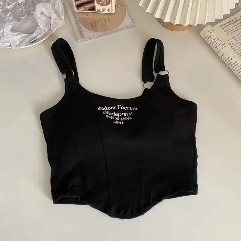 Chicmy T-shirts Short Tank Sexy Camis Summer Irregular Crop Tops Y2K Casual Camisole With Bra Pad Comfortable Cotton Clothes Accessory
