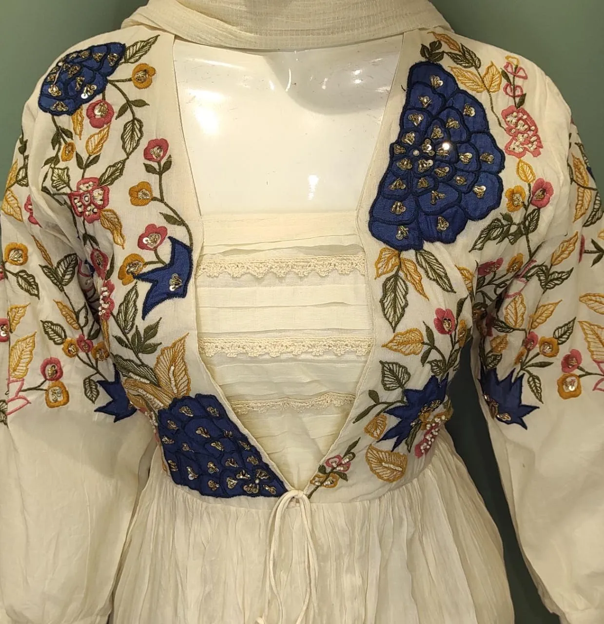 Cotton Long Suit with Cutdana and Thread Work