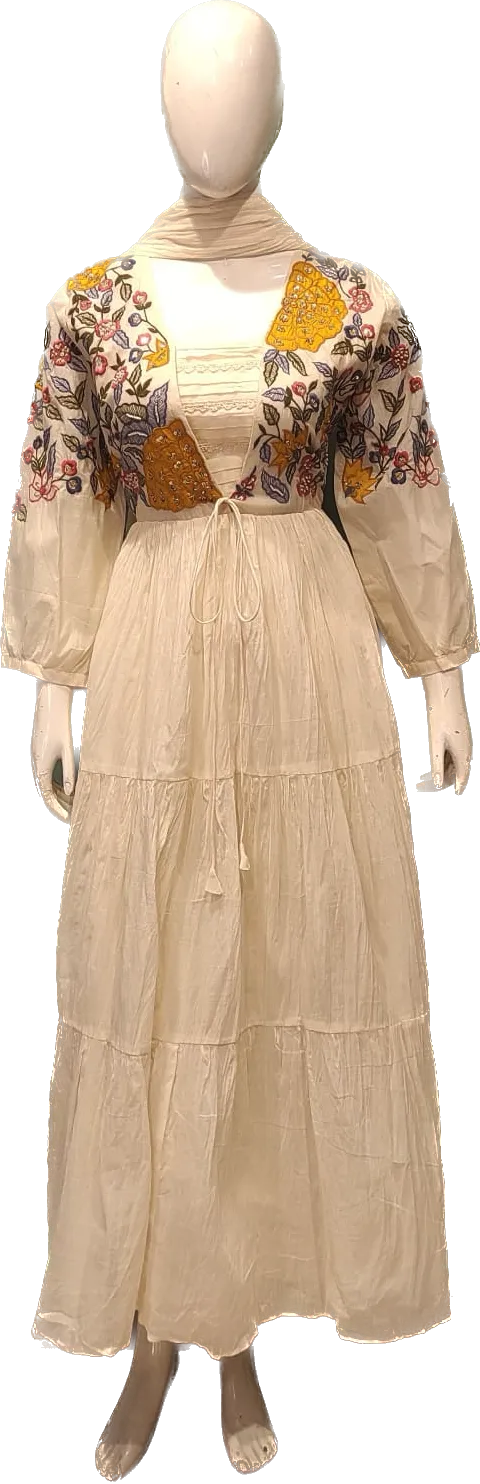 Cotton Long Suit with Cutdana and Thread Work