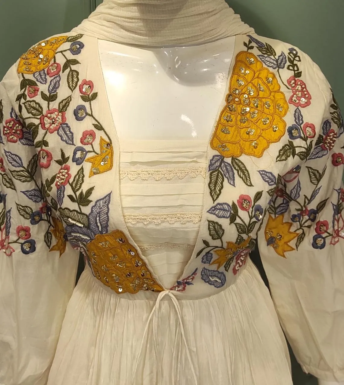 Cotton Long Suit with Cutdana and Thread Work