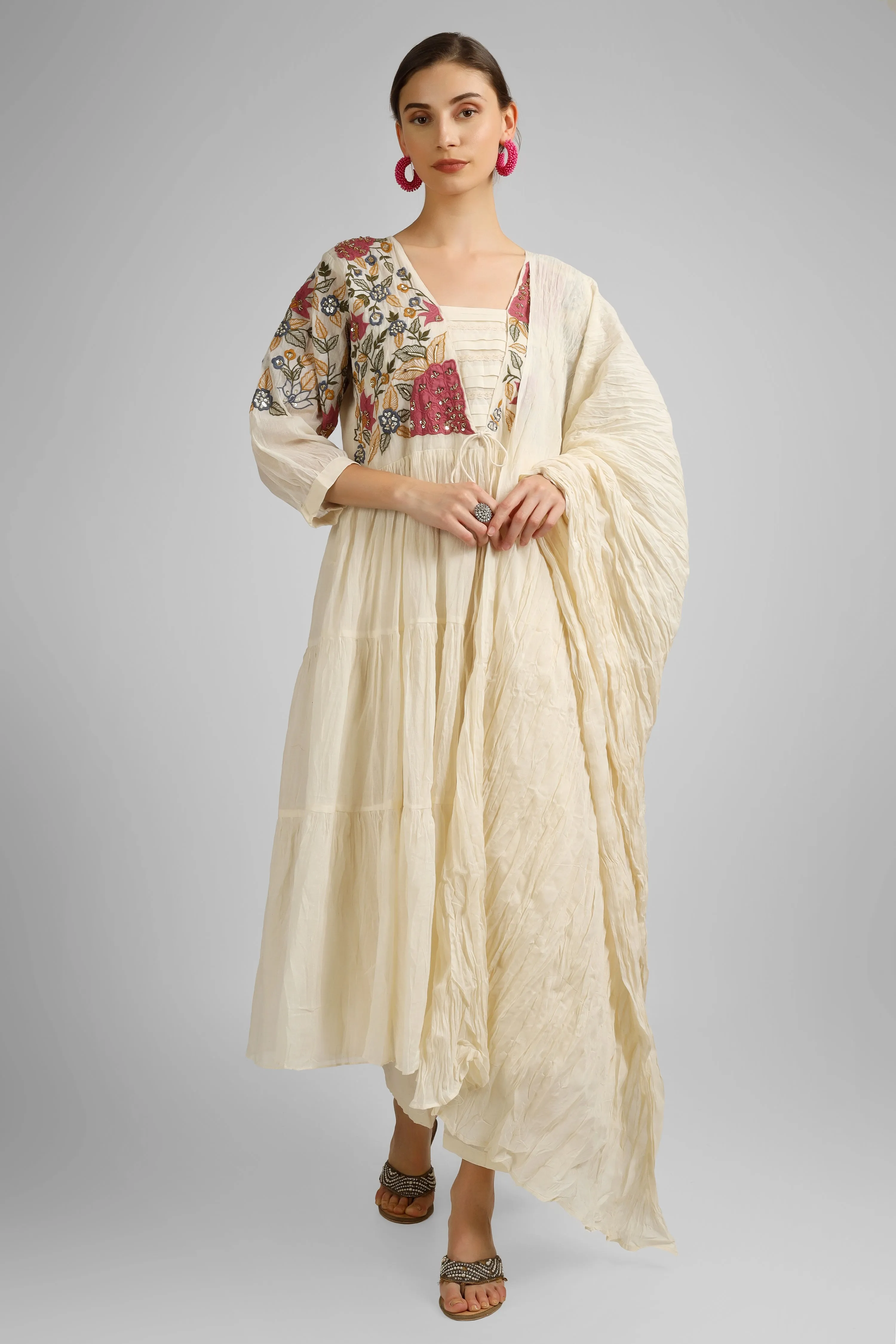 Cotton Long Suit with Cutdana and Thread Work