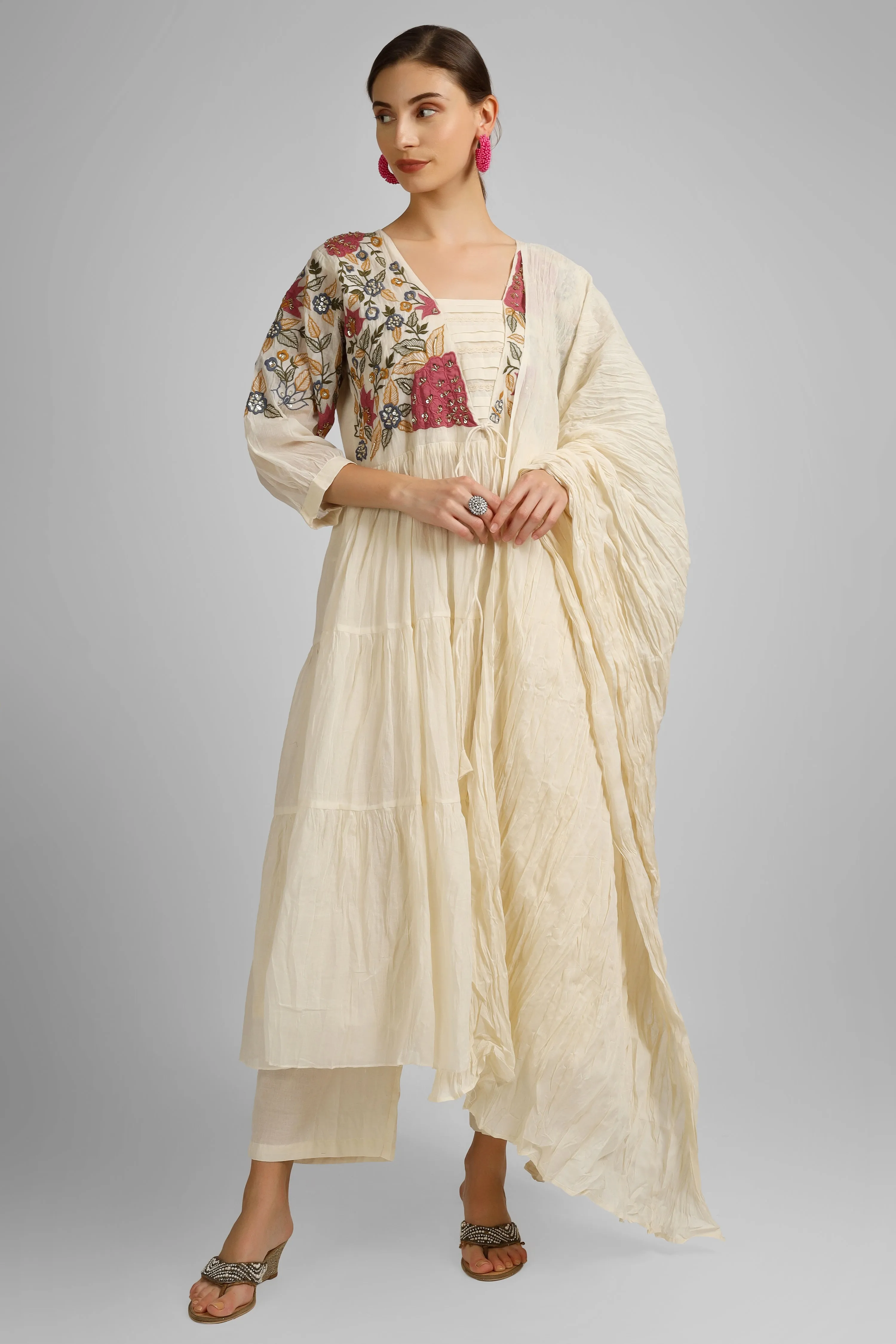 Cotton Long Suit with Cutdana and Thread Work