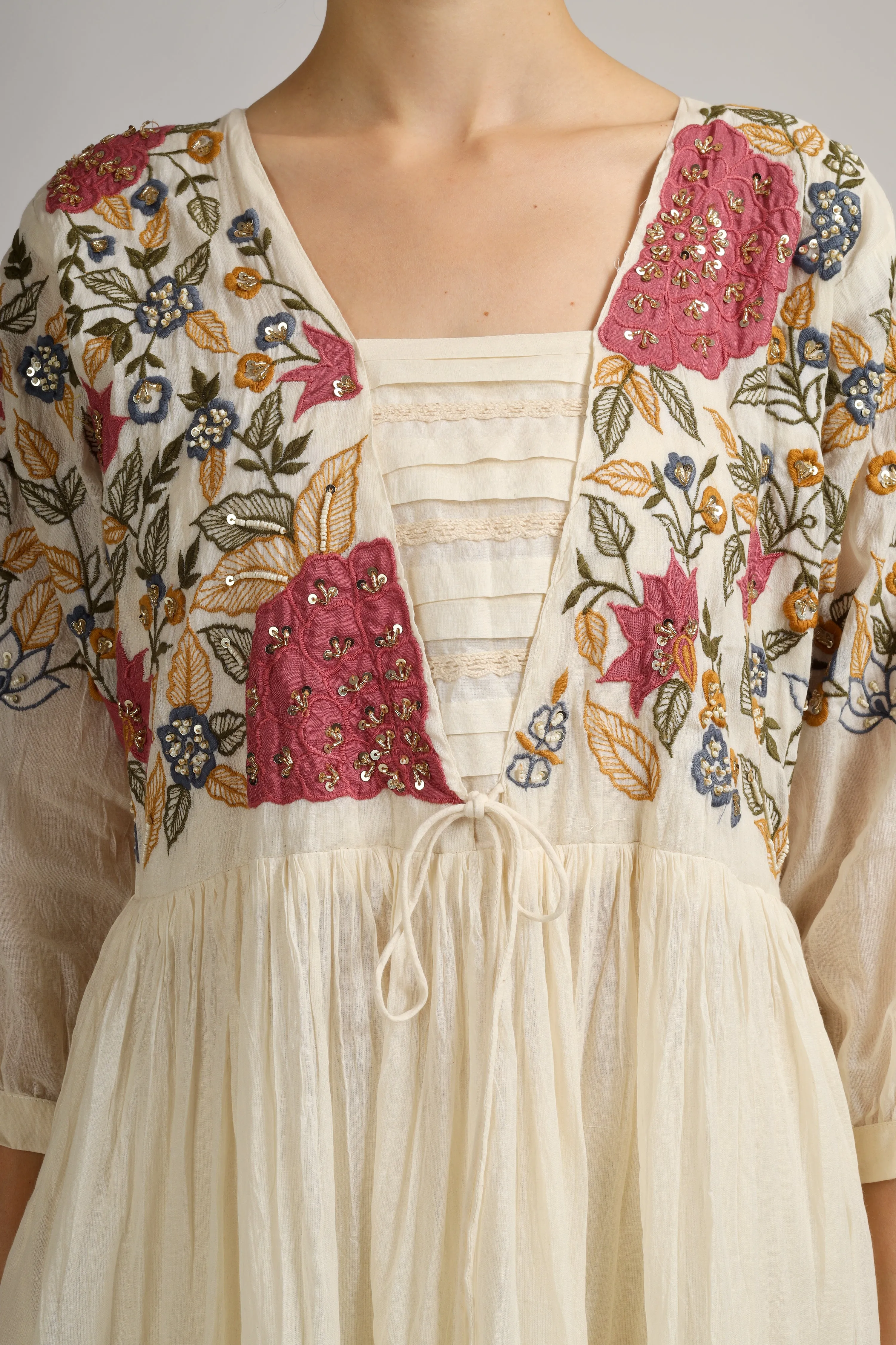 Cotton Long Suit with Cutdana and Thread Work