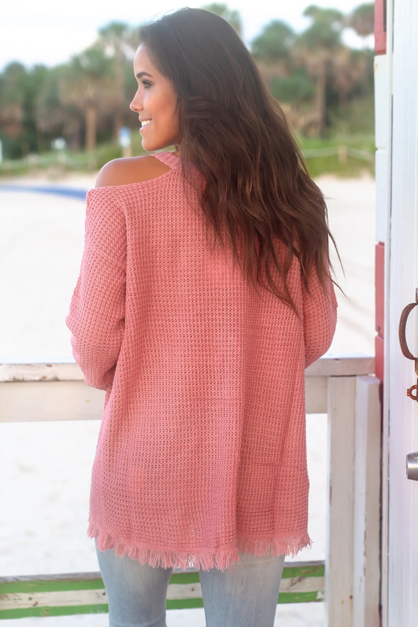 Dusty Mauve Knit Cold Shoulder Sweater