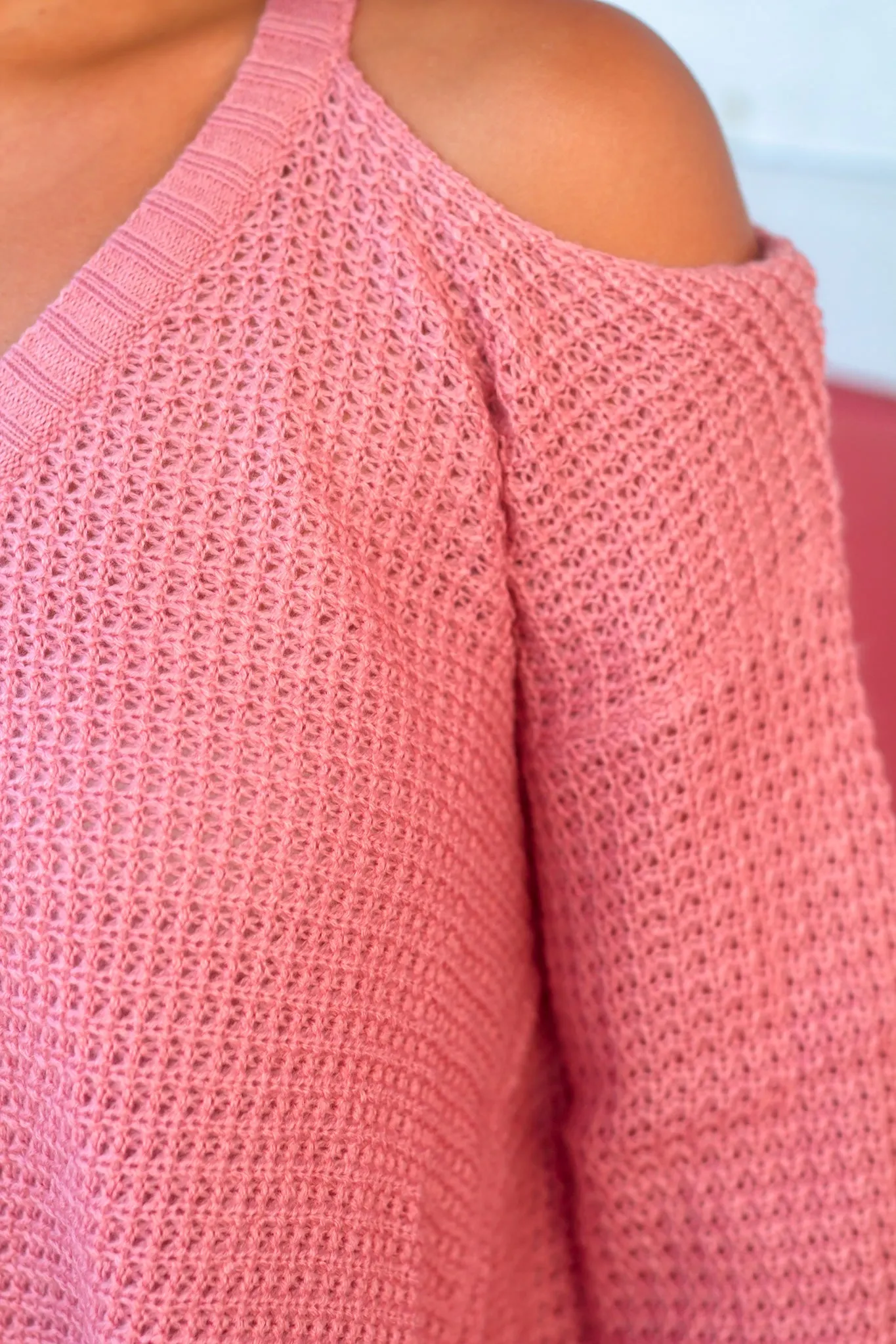 Dusty Mauve Knit Cold Shoulder Sweater