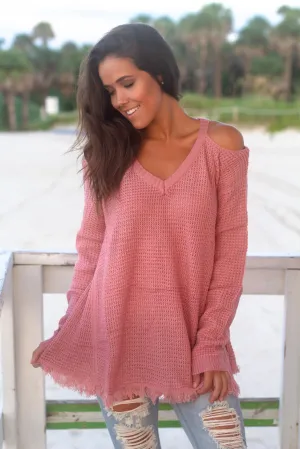 Dusty Mauve Knit Cold Shoulder Sweater