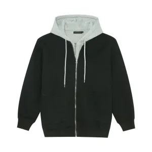 Fake Two-piece Men's Jackets Hooded Drawstring Casual Contrast Color Korean Style Loose Zipper Male Coats Fashion 9C9215