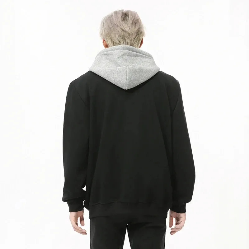 Fake Two-piece Men's Jackets Hooded Drawstring Casual Contrast Color Korean Style Loose Zipper Male Coats Fashion 9C9215