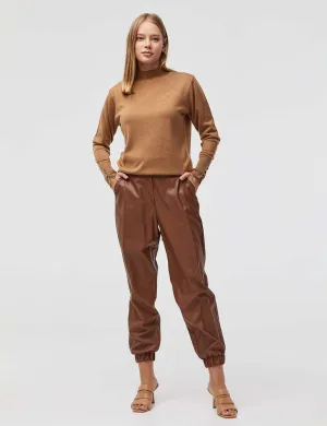 Faux Leather Jogger Pants Light Brown