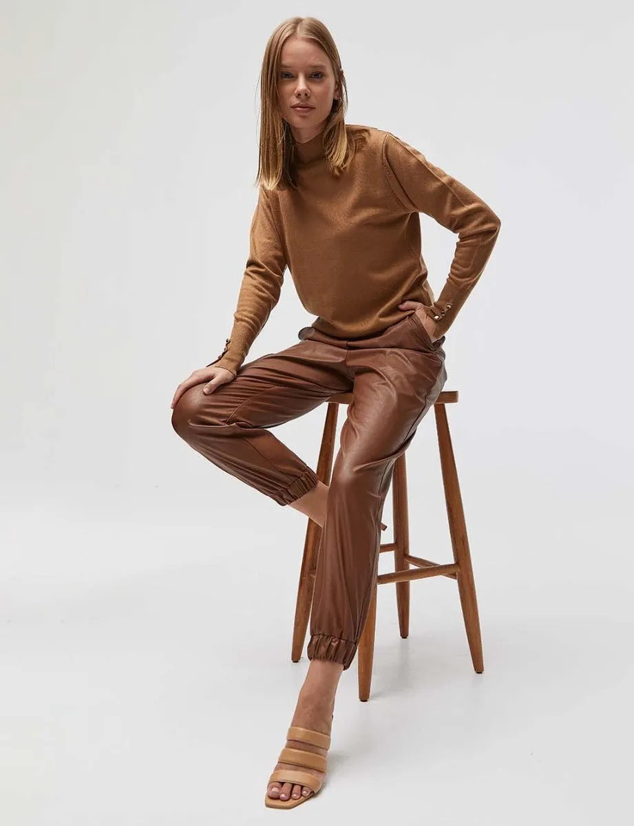 Faux Leather Jogger Pants Light Brown