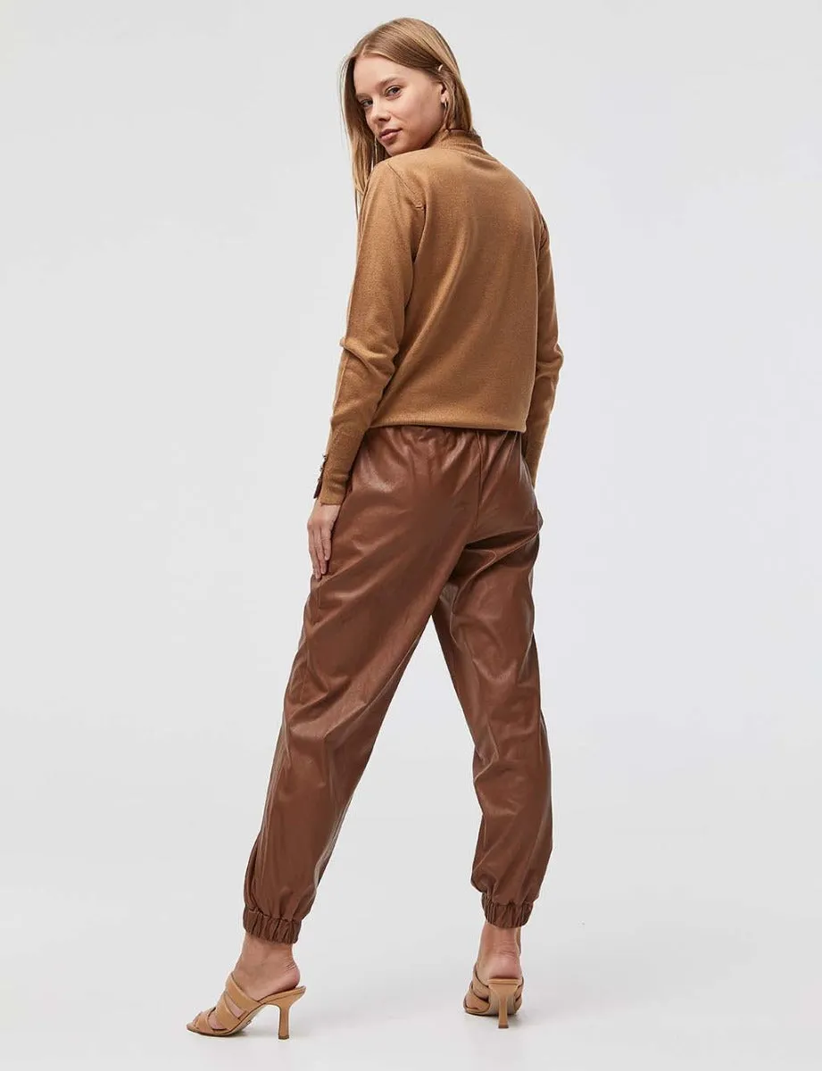 Faux Leather Jogger Pants Light Brown