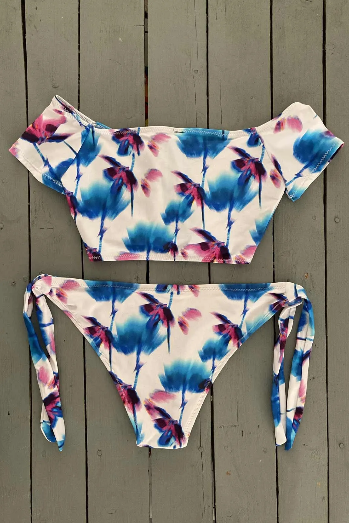 Floral Short Sleeve Bikini Crop Top