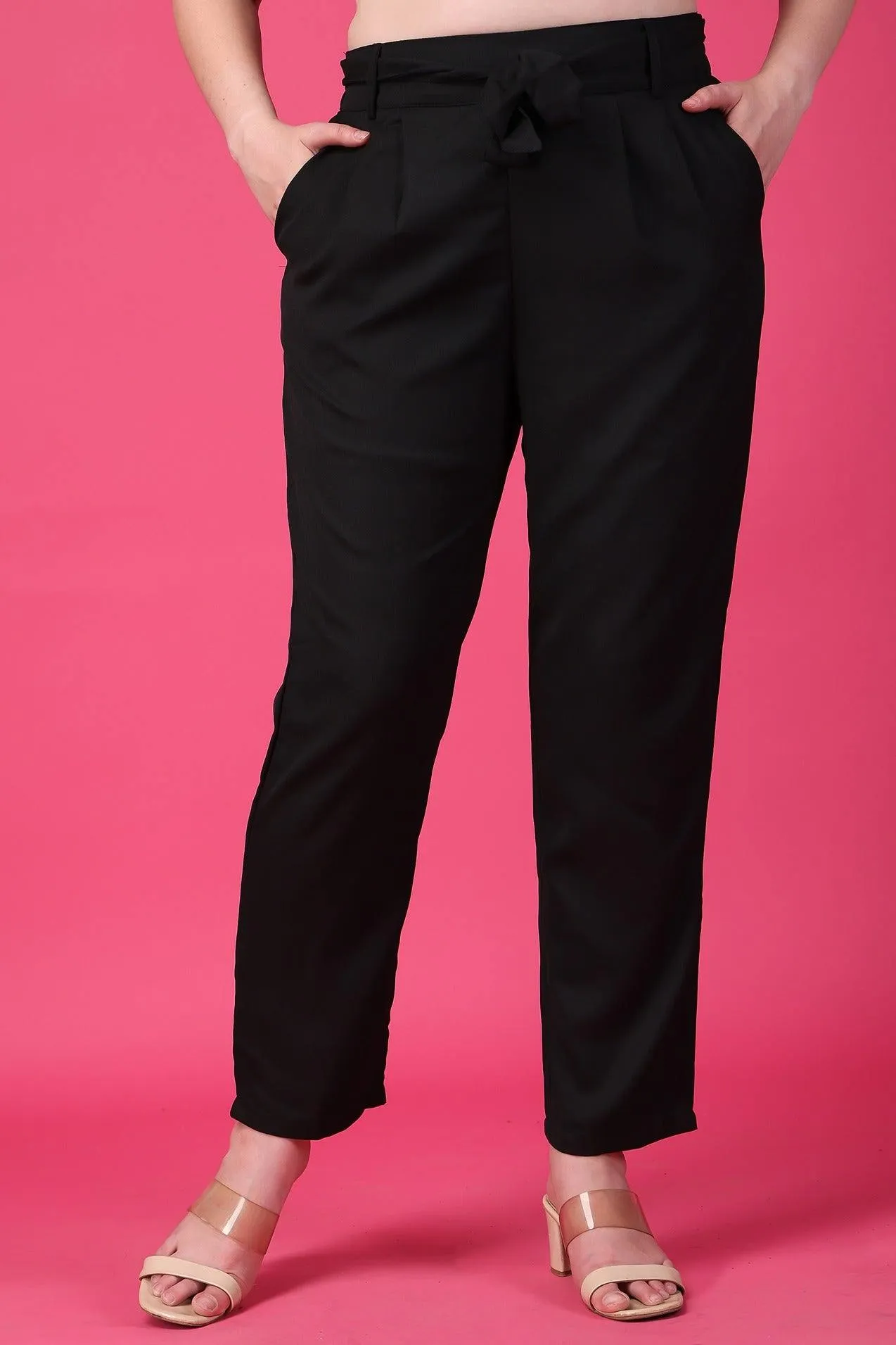 Formal Solid Pants with Belt
