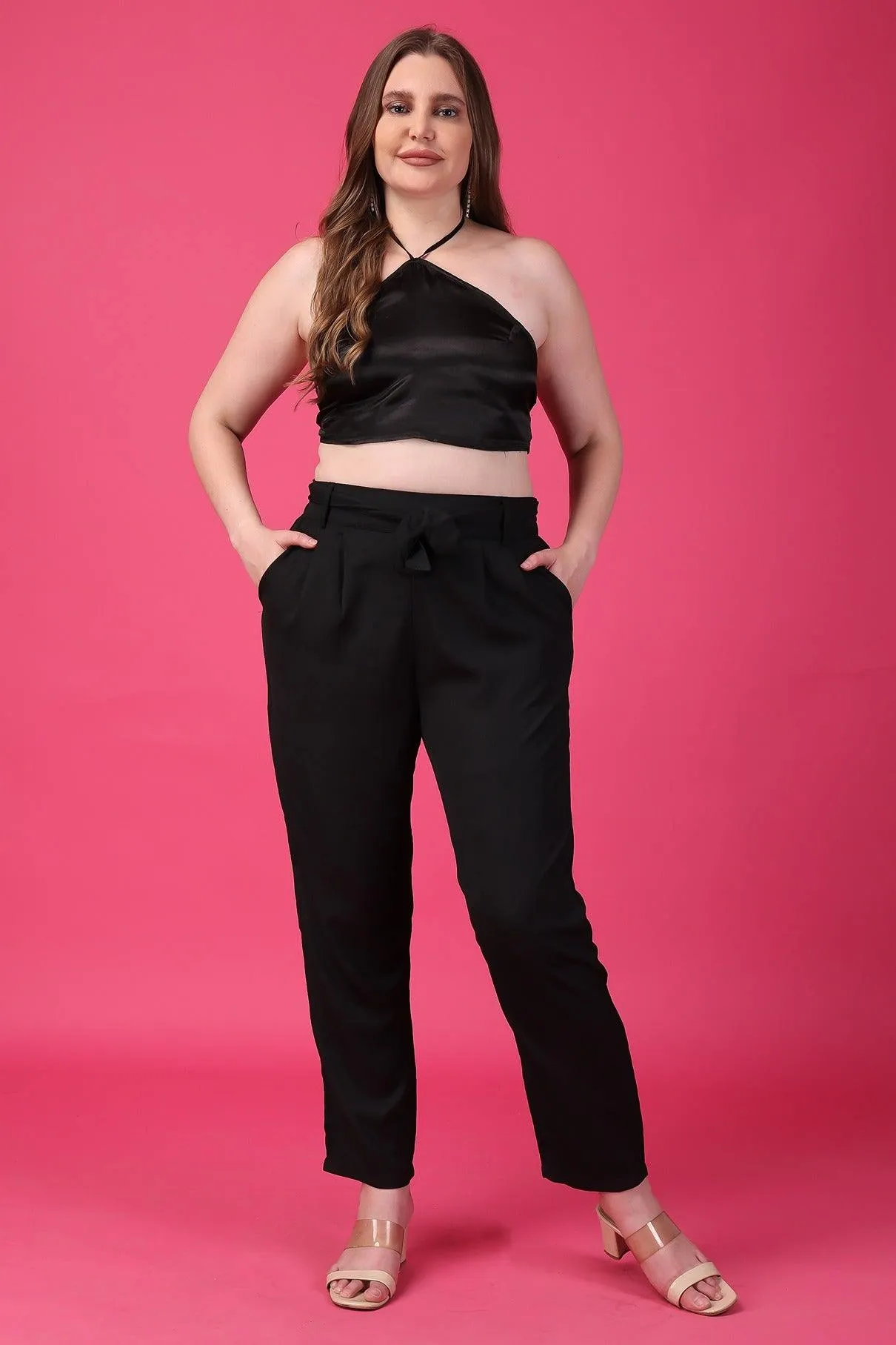 Formal Solid Pants with Belt