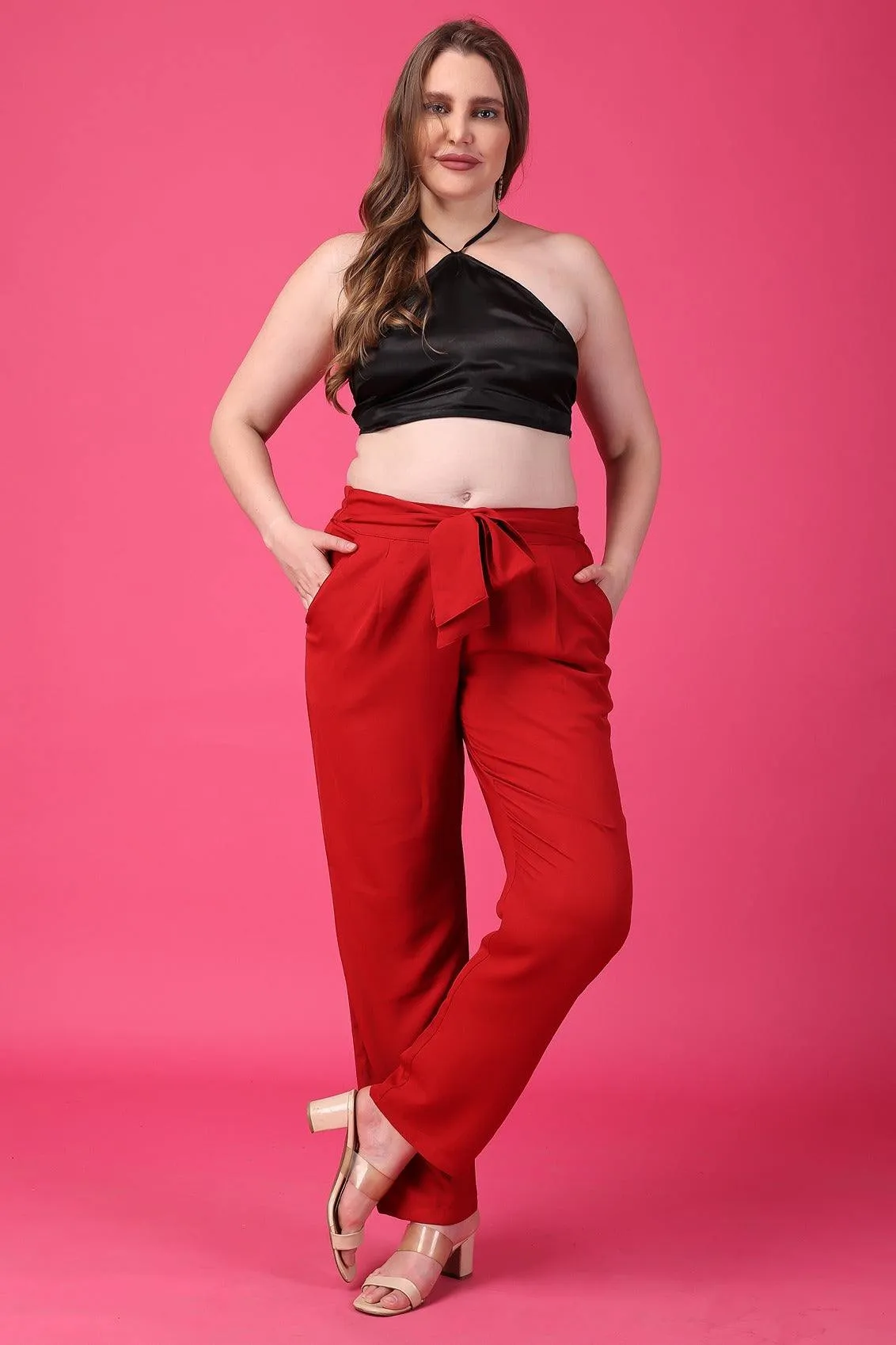 Formal Solid Pants with Belt