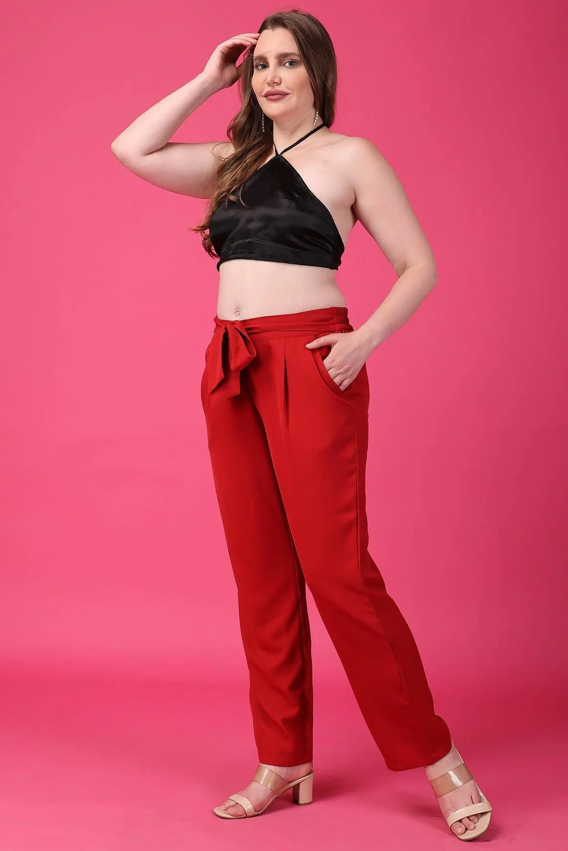 Formal Solid Pants with Belt