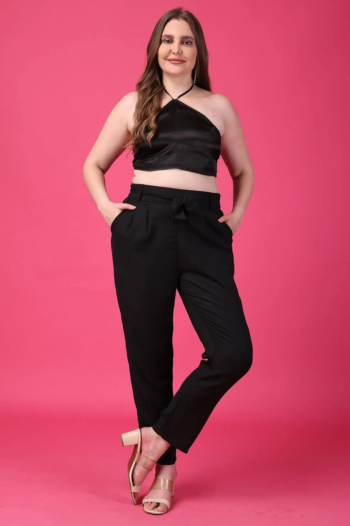 Formal Solid Pants with Belt