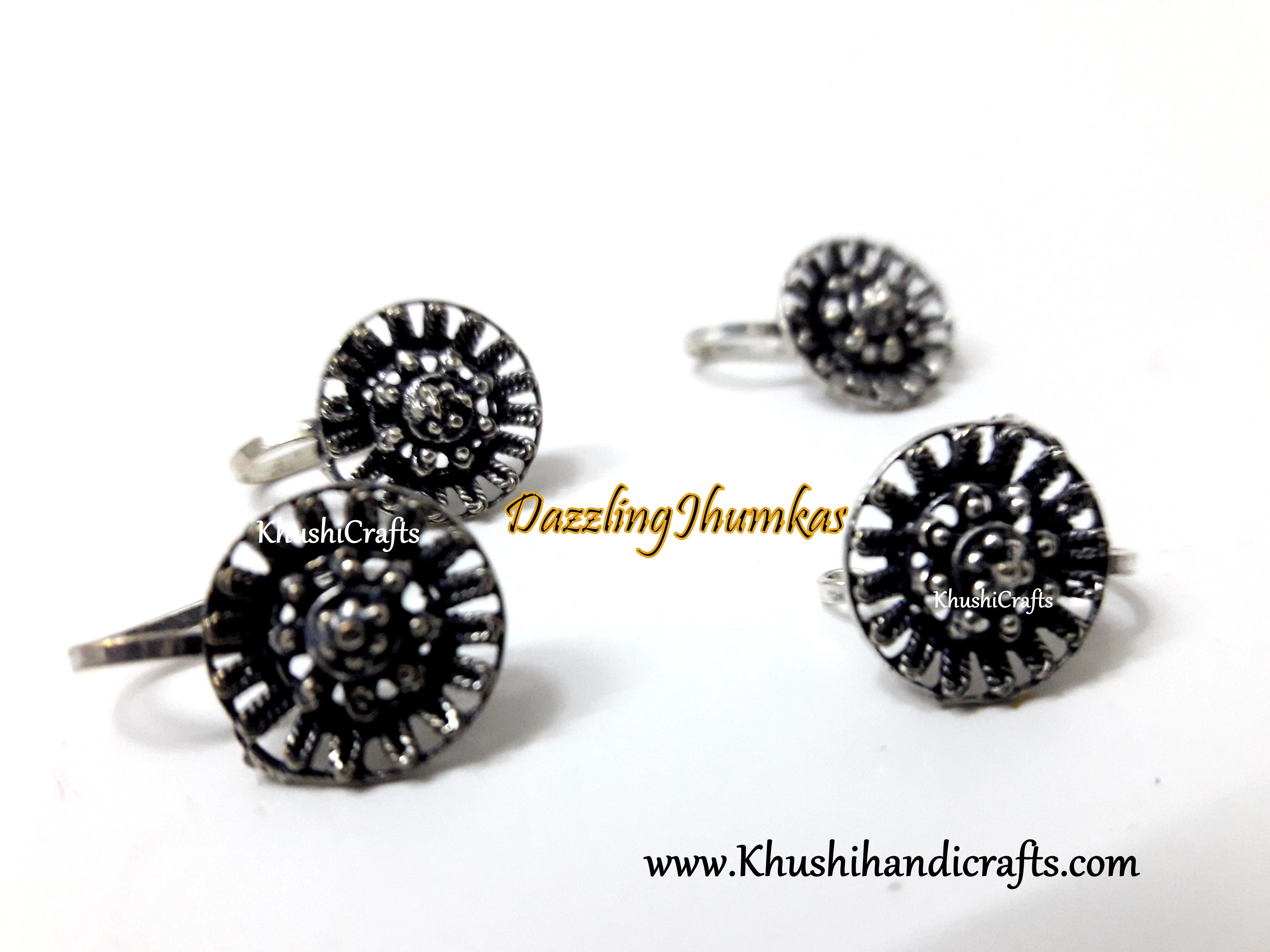 German Silver Oxidised Circular Nose pins/ring