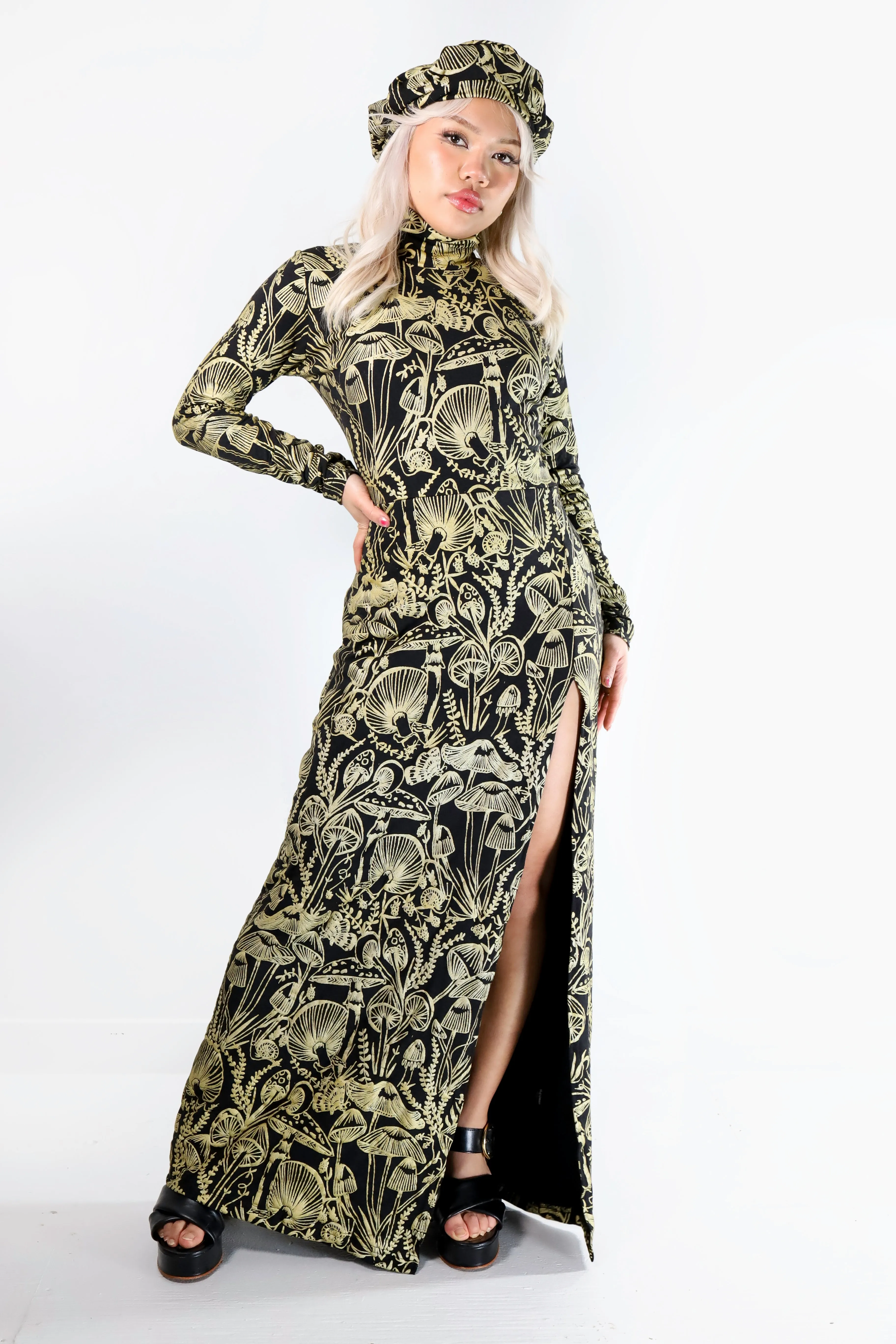 Gold on Black Shroomed Hannah Dress