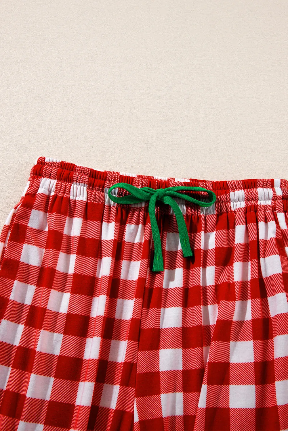 kesley christmas Plaid Collared Neck Long Sleeve Top and Pants Set pajama set