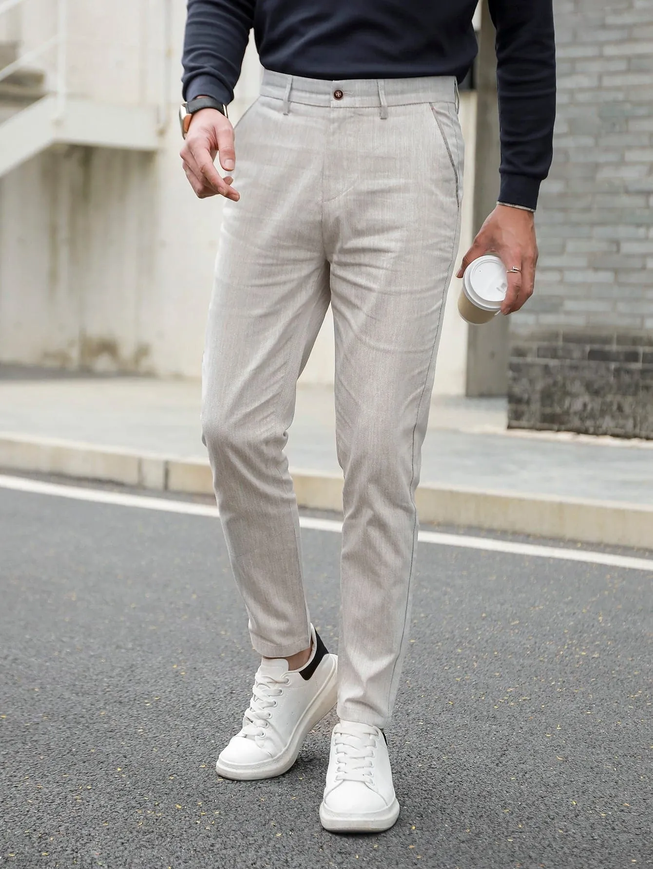 Light Grey Slant Pocket Tailored Trousers