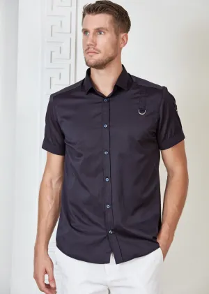 Navy Buckle Detailed Short Sleeve Shirt