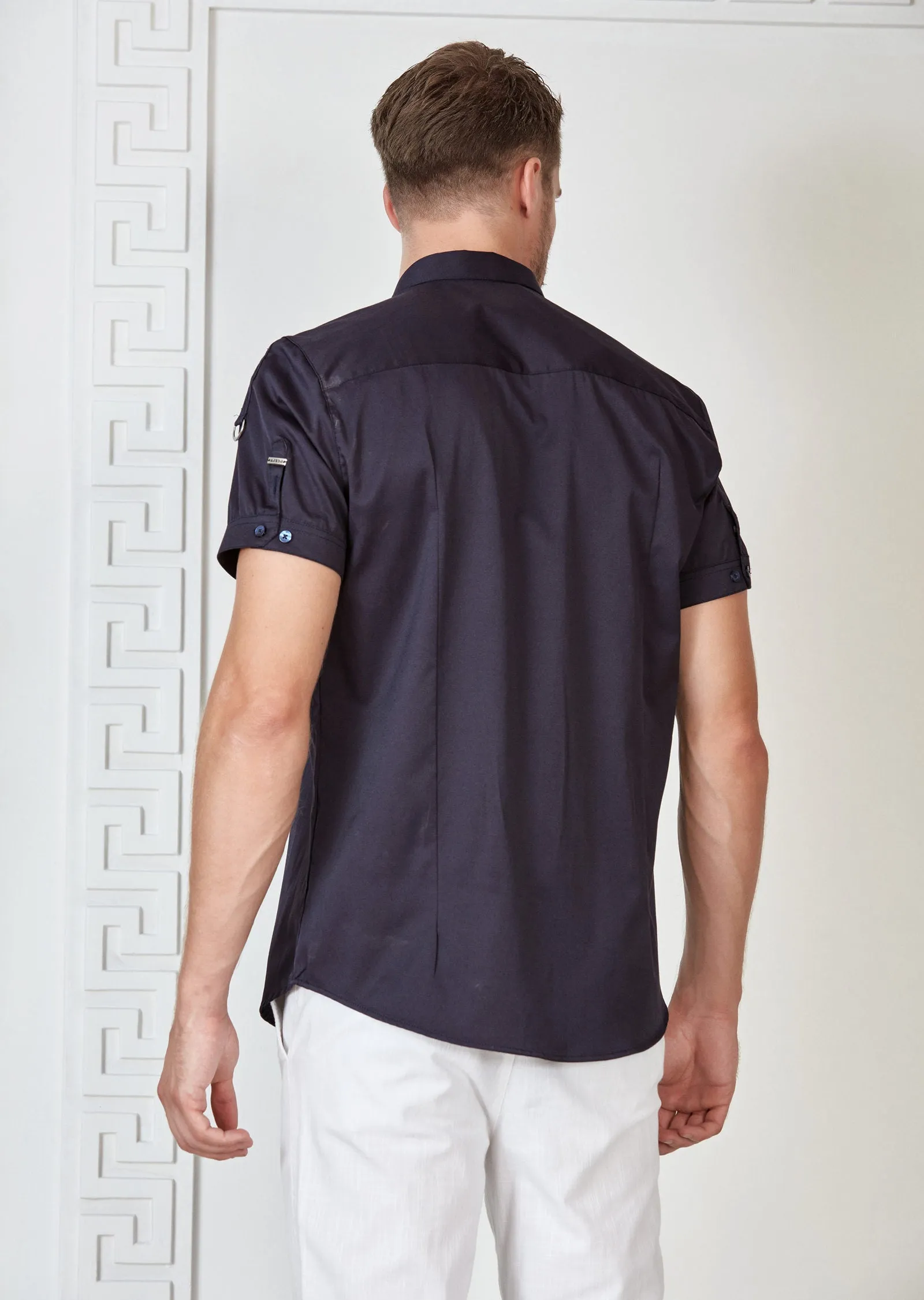 Navy Buckle Detailed Short Sleeve Shirt