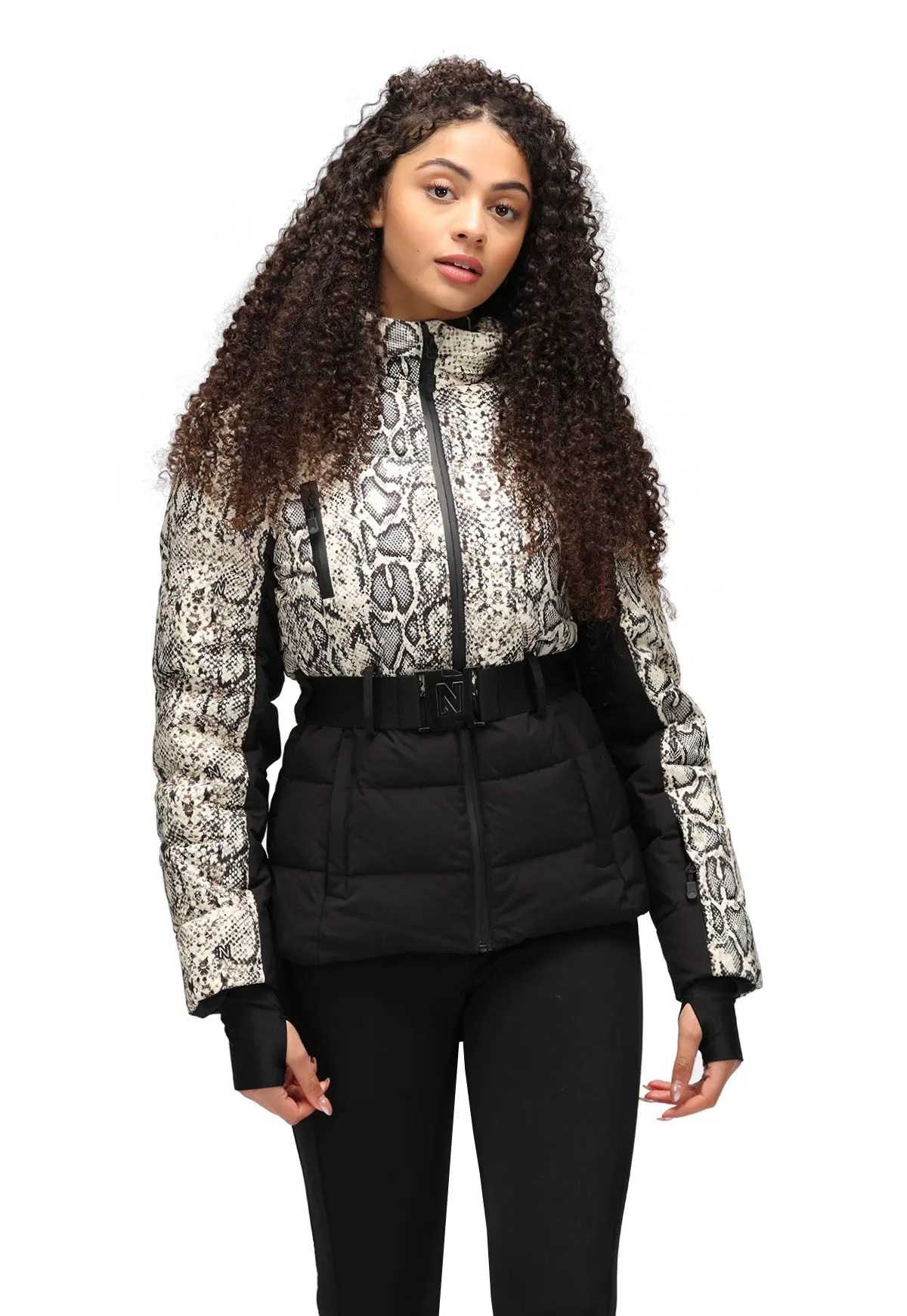 Nikkie Uriel Snake Pattern Ski Jacket with Belt