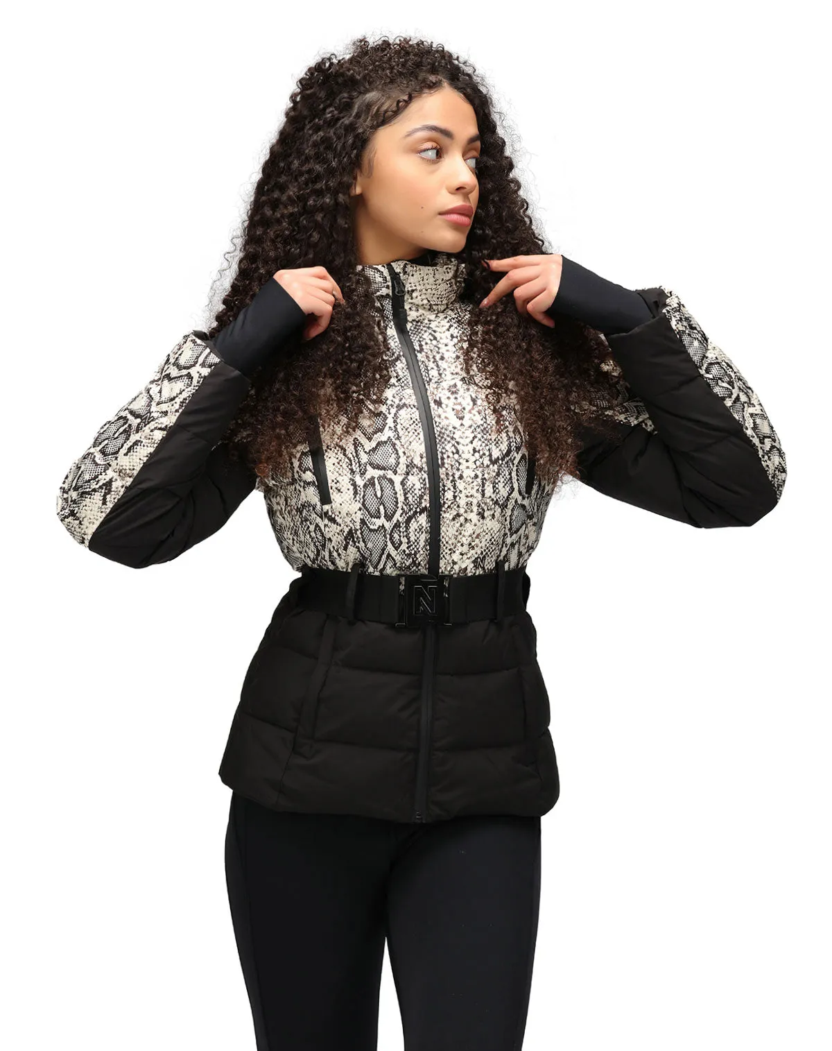 Nikkie Uriel Snake Pattern Ski Jacket with Belt