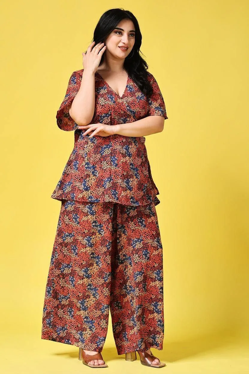 Orange Small Floral Printed Co-ord Set