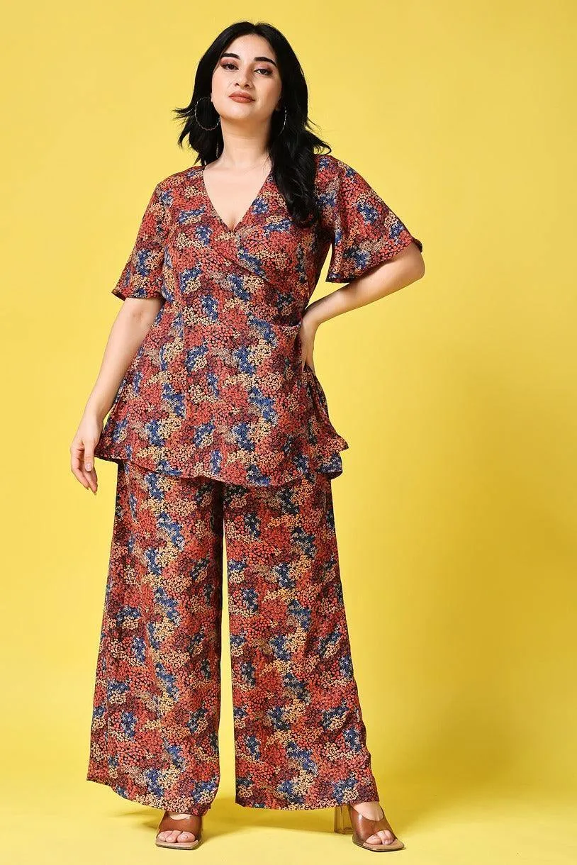 Orange Small Floral Printed Co-ord Set
