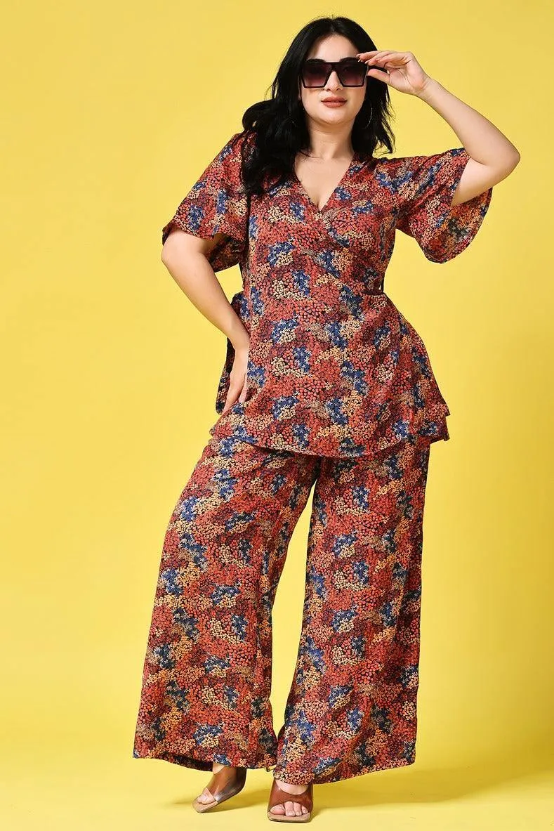 Orange Small Floral Printed Co-ord Set