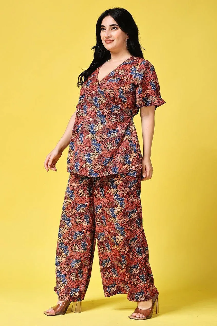 Orange Small Floral Printed Co-ord Set