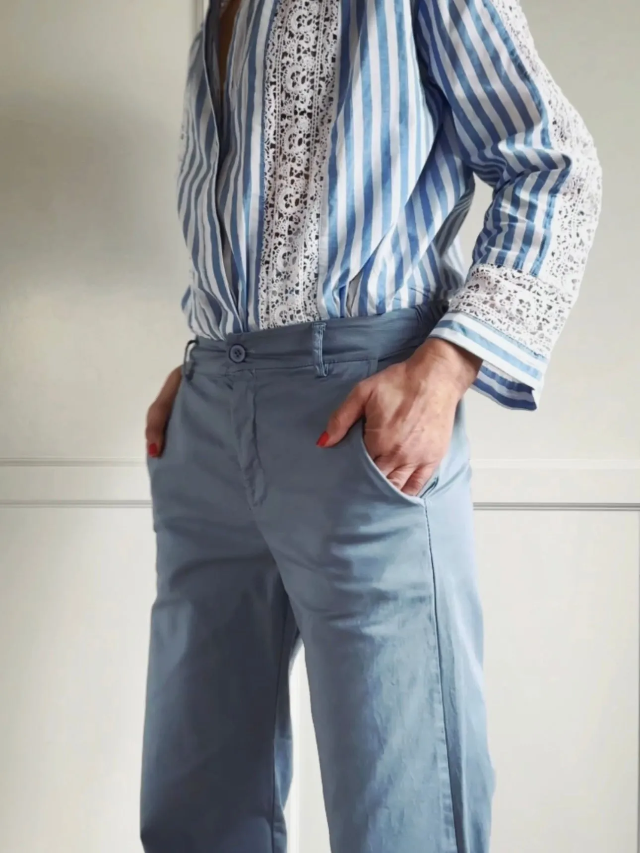 PANTS WITH ELASTIC WAISTBAND - LIGHT BLUE