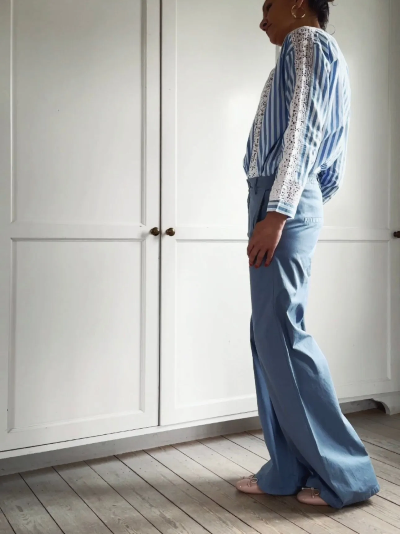 PANTS WITH ELASTIC WAISTBAND - LIGHT BLUE