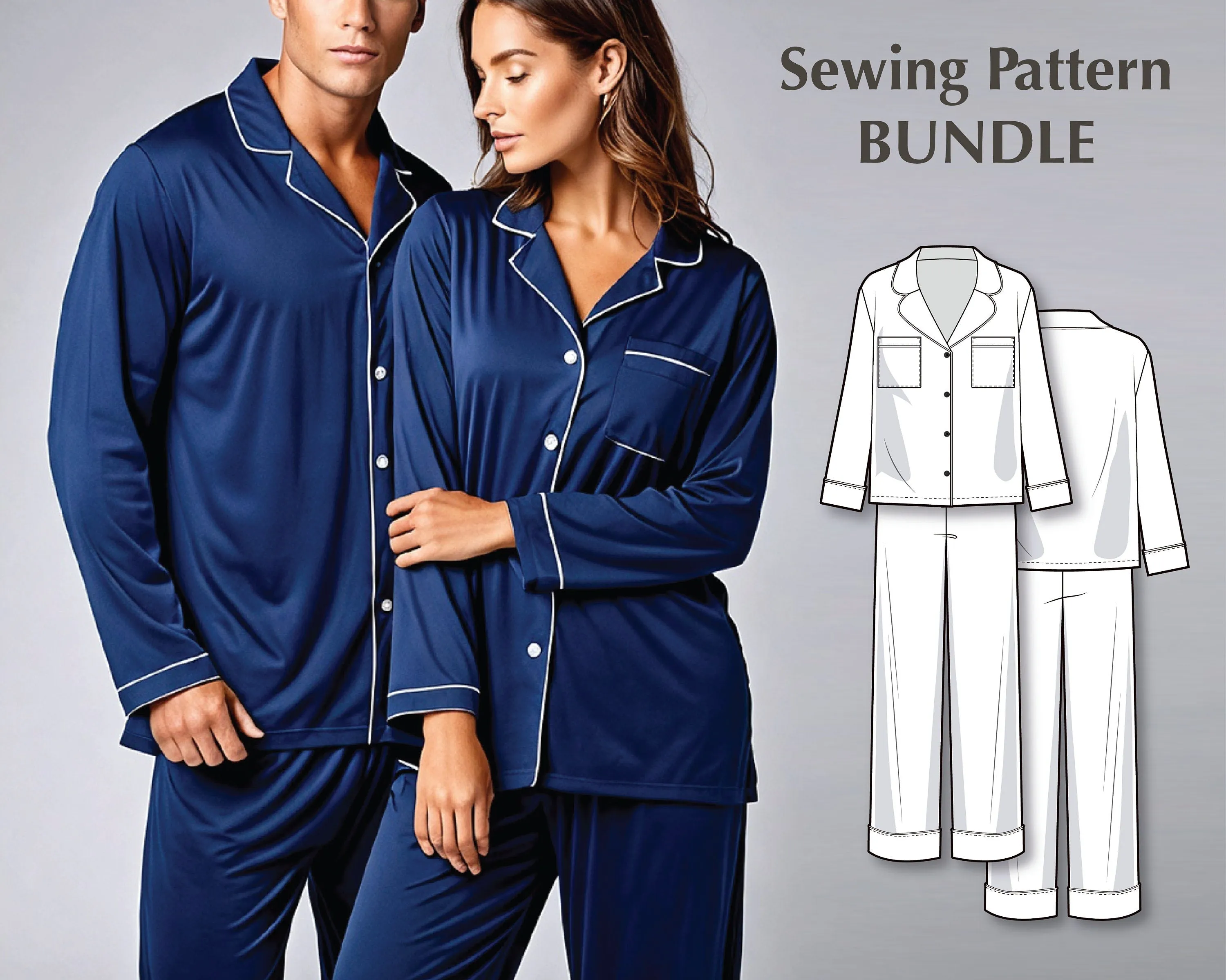 Pattern Sewing PDF Bundle - Pajama Set Sewing Patterns for Men and Women - Easy to Sew for Beginners PJ Pattern PDF - Sewing Tutorial
