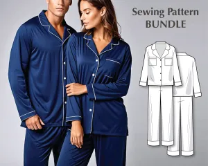 Pattern Sewing PDF Bundle - Pajama Set Sewing Patterns for Men and Women - Easy to Sew for Beginners PJ Pattern PDF - Sewing Tutorial